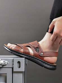 男鞋，休闲凉鞋，春夏新款男士凉鞋，沙滩鞋，皮凉鞋 - 棕色 - 查看 7