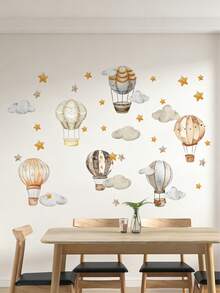 1 Set (4 Sheets ) Hot Air Balloon, Cloud, And Star Wall Stickers Removable, Waterproof, PVC Material - Suitable For Living Room, Bedroom, Teenager Dormitory, Self-Adhesive Removable Wall Sticker, And Home Wall Decoration - 2030QT33 - View 5