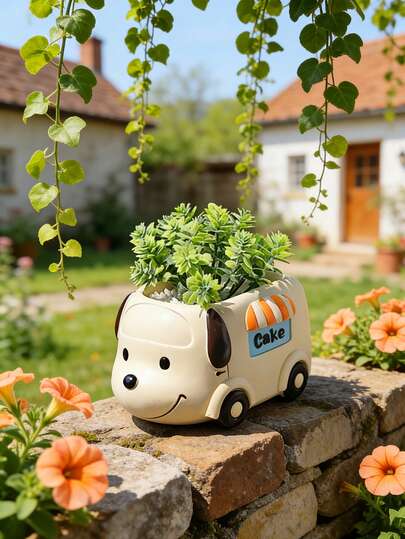 可爱动物造型树脂多肉植物花盆，创意卡通花盆，设计独特，轻便耐候，是庭院、阳台、乡村花园和室内家居装饰的理想之选，也是绿植爱好者的完美之选。