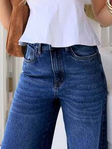 Women's Loose Straight Leg Jeans With Pockets, Casual Washed Denim Pants, Suitable For Summer Wear And Also A Must-Have Item For Halloween Spring - màu đen - Xem 12