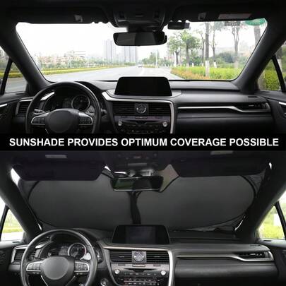 Foldable Car Windshield Sun Shade, Portable Car Sun Visor Curtain, Retractable Car Sunshade, Lightweight & Durable Material, Easy Installation, Compact Car Interior Accessory, Convenient Car Sunshade, Car Privacy Curtain, Fashionable Design, Practical For Summer Driving, Suitable For Travel And Camping