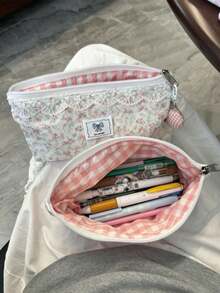 1pc Pink Lace Flower Shaped Large Capacity Stationery Bag, Fashionable Unique Style, Minimalist Cosmetic Bag, Student Pencil Case, Suitable As Back To School Gift, Student Exchange Gift - Multicolor - View 11