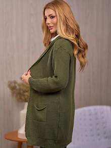 Women's Winter Cardigan, Knitted Cardigan With Hood And Pockets, Long Winter Coat For Women, Casual Everyday Wear, Women's Coats - 綠色 - 查看 2
