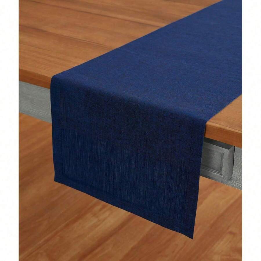 1PC Rectangular Linen Table Runner Set, Blue Denim Color 33x91cm(13x36in) Or 33x183cm(13x72in), Durable Wrinkle-Resistant Linen Fabric Centerpiece For All Seasons Dining Kitchen, Coffee Table Home Restaurant Decor, Outdoor Wedding Party Events, Solid Pattern Matches Any Kitchen Color Accessories - 09: Royal Blue - View 1