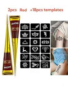 Bộ dụng cụ xăm henna nhiều màu sắc - Hình xăm henna nhiều màu chất lượng cao, 18 mẫu ngẫu nhiên có thể tái sử dụng | Thuốc nhuộm henna tự nhiên pha sẵn cho nghệ thuật xăm tạm thời | Không thấm nước & không lem, bền lâu | Bộ tự làm dành cho người mới bắt đầu, phù hợp cho các bữa tiệc, lễ hội, Halloween, đám cưới và đêm henna, phong cách phác thảo - Nhiều màu - Xem 12