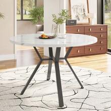 Modern And Simple Round Marble Dining Table (1 M Diameter), Black X-Shaped Coffee Table With Metal Support, Stable And Durable, An Essential Element For Stylish Homes. - 黑與白 - 查看 11