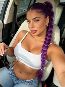 Tóc giả đuôi ngựa đôi màu tím | Tóc đuôi ngựa đôi kẻ laser | Sợi tổng hợp chất lượng cao, phù hợp với kiểu tóc avant-garde, cosplay và các buổi tiệc. - Màu tím hoa cà - Xem 5