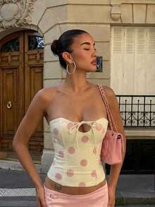Sexy Polka Dot Fitted Hollow Out Lace-Up Camisole Summer - Baby Pink - View 3