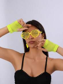 3件套心形眼镜，多巴胺粉色心形百叶窗时尚眼镜，性感派对拍照道具，80年代复古音乐节心形百叶窗时尚眼镜，迪斯科舞蹈角色扮演道具，适合万圣节装扮、音乐节、狂欢节、毕业派对、单身派对 - 彩色 - 查看 9