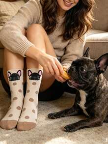 5 đôi tất cổ ngắn nữ in hình chó Bulldog, kiểu dáng thường ngày, đa năng. - Nhiều màu - Xem 3