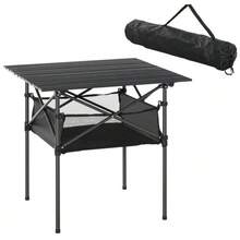 Camping Table, Foldable Aluminum Table, Lightweight, Portable With Mesh Bag, Black, 70x70x69cm - Grey - View 9