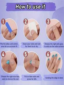 24片甜美粉色短款假指甲，纯白色法式美甲贴片，附赠1瓶果冻胶和1把指甲锉，按压式美甲用品 - 白色 - 查看 8