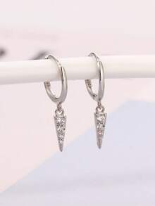 HuooNew 1 pieza Pendientes de botón de plata de ley 925 con punta, incrustados con circonita cúbica, joyería minimalista hipoalergénica, regalo ideal para ella - Plateado - Ver 2