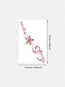 1pc Fashionable Washable Henna Temporary Tattoo, Waterproof Sweatproof Floral Vine Vintage Design Fake Tattoo Sticker - 紅色 - 查看 5