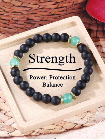 黑曜石串珠护身手链，绿东陵玉幸运自信宝石手链，男士饰品 | 舒缓焦虑 | 吸收负能量 | 男女皆宜