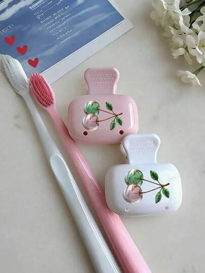 Crystal Cherry Design Dopamine Toothbrush Holder, Cute & Beautiful Cherry Pattern, Toothbrush Clip And Cartoon Protective Cover, Compact & Portable Design Easy To Carry, Protect Toothbrush Head, With Dual Drainage And Ventilation Holes, Suitable For Home, Dorm And Travel | Adorable Toothbrush Head Storage Rack, Suitable For Home And Dorm, Mother's Day Gift, Travel Essential
