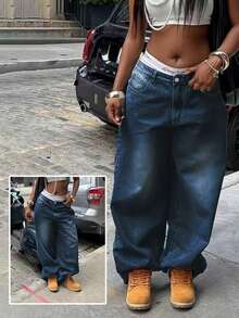 Dark Blue Wash Baggy Wide Leg Jeans, High Waist Durable Loose Denim Pants, Spring Summer Casual Streetwear Trousers, Comfortable Relaxed Fit Bottoms For Daily Wear And Weekend Activities|Lazy Wide Leg Jeans For Women 2026 New High Waisted Elastic Straight Leg Pants, Early Spring New Wide Leg Jeans, A Must-Have For European And American Fashionable Women's Casual Dating And Shopping, Shipped From Local Warehouse. - 藍色/旗艦款 - 查看 2