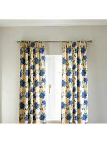 Par de Cortinas Para Ventana Diseño Rosa Silvestre Azul 1 M * 1.35 M - Beige y Azul - Ver 1