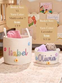 Christmas Gift, Baby Gift, Baby Shower Gift, Baby Basket, Weaving Craft, Toy Storage, Personalized Gift - Multicolor - View 7