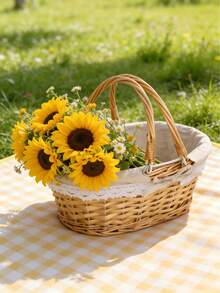 1pc Oval Woven Picnic Basket, Removable Lining, Suitable For Weddings And Gatherings, Sturdy And Lightweight, Applicable For Easter, Picnics, Gifts, Home Decor And Storage - Picnic Basket - View 3