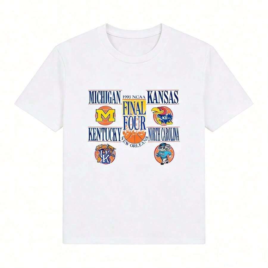 Vintage NCAAs 1993 Final Four Michigan Kansas Kentucky North Carolina Graphic Tee.100% Cotton - 白色 12 - 查看 1