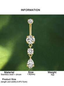 1件水滴形垂坠肚脐环，时尚身体饰品，适合日常佩戴、派对、海滩度假装扮 - belly button ring - 查看 11