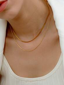 Nooxian 2 piezas/set Collar de cadena minimalista - Amarillo Oro - Ver 3