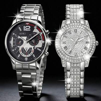 Couple Watches, Men's Watch, Women's Watch, Couple Watch Set, Roman Numeral Dial Round Case, Quartz Watch, Suitable For Daily Wear, Valentine's Day, Thanksgiving, Birthday Gift, Gift Giving (Gift Box Not Included)