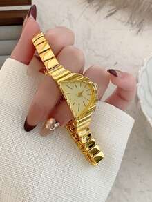 1pc New Fashion Women's Watch, Elegant Triangular Dial, Business Quartz Watch, Suitable For Daily Life, Parties And Banquets - Gold - View 4
