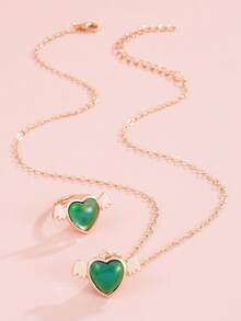 2pcs/Set Girls' Capybara, Star, Heart, Angel, Flower, Rabbit Thermochromic Pendant Necklace And Ring Jewelry Set, Friendship Gift - Multicolor - View 7