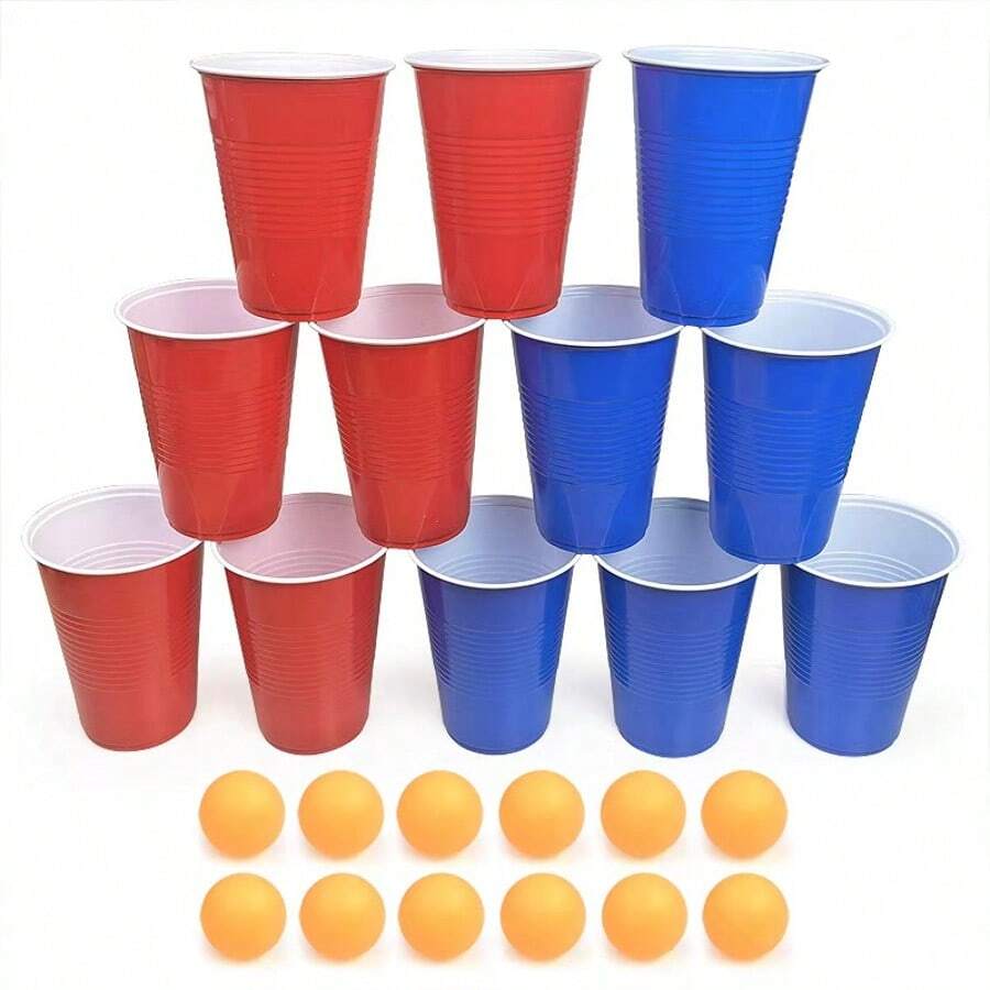 Bộ trò chơi Beer Pong 24 món, gồm 6 cốc đỏ và 3 quả bóng, thích hợp cho các bữa tiệc, tiệc ngoài trời, sinh nhật, các buổi tụ họp giải trí trong nhà dành cho người lớn.