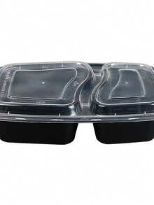 Bộ 10/20 hộp đựng thức ăn hai ngăn có nắp đậy, tái sử dụng, chắc chắn, chống rò rỉ, dùng được trong lò vi sóng, tủ đông, máy rửa chén, tiện lợi cho việc mang đi, màu đen. - màu đen - Xem 5