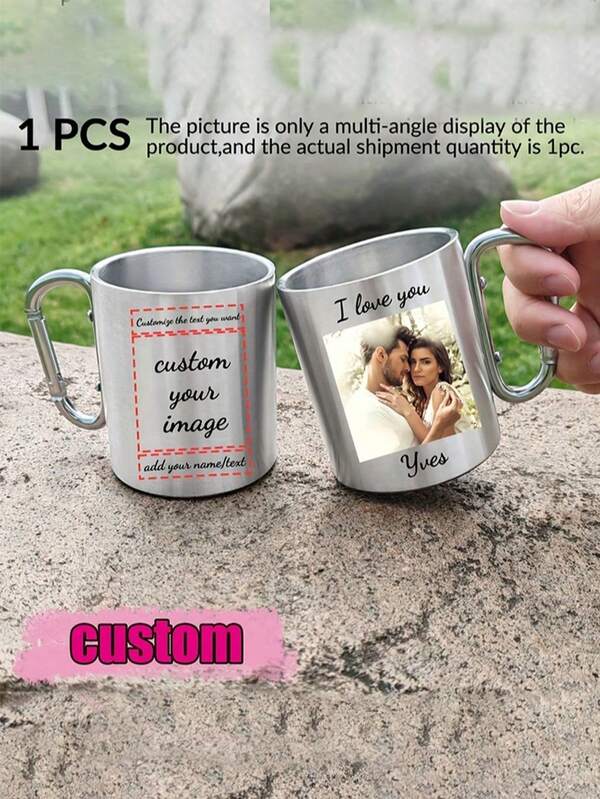 Copo de Aço Inoxidável Personalizável com Foto, Caneca de Café de Praia de Férias de Verão, Garrafa de Água para Camping com Alça de Suspensão, Adequado para Pesca, Caminhada, Dia dos Pais, Dia das Mães, Dia da Enfermeira, Formatura, Casamento, Dia do Professor