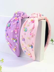 1pc Women's School Elements Solid Color Cute Polyester Knotted Headband Travel Accessories Hair Band Diadema Hair Hoop,Festival,Birthday - Multicolor - View 4