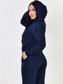 Ana Ribbed Wide-Leg Pants + Hoodie Set - 藏蓝色 - 查看 5