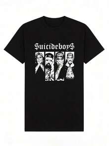 Camiseta de manga corta con cuello redondo suave y casual para mujer, estilo retro hip hop con estampado del personaje . - Negro - Ver 4