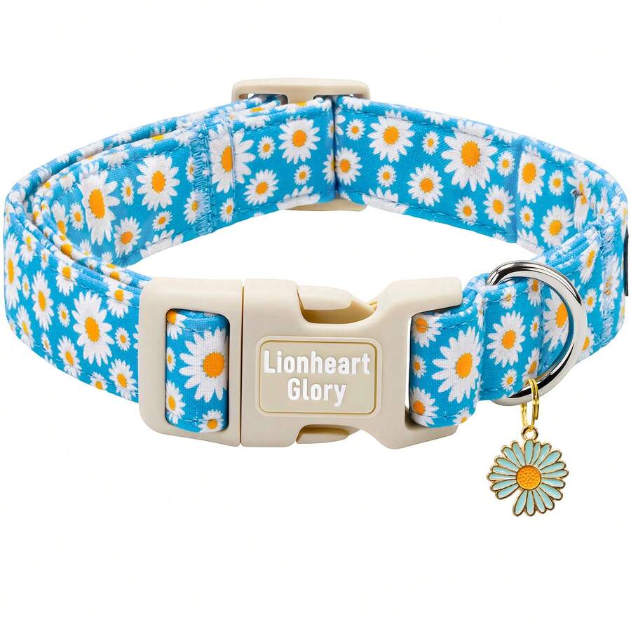 Lionheart Glory Dog Collar Cute Daisy Floral Pet Collar With Quick Release Buckle Soft Adjustable Collar For Dogs Puppy Male Female Spring Summer - Blue and White - View 1