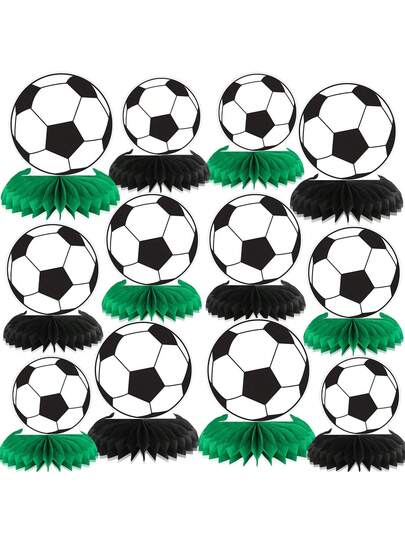 12 piezas Decoración central con forma de hexágono con tema de fútbol, decoraciones para fiesta con tema de fútbol, decoraciones para fiesta de cumpleaños, decoración de escritorio con tema de fútbol, adecuado para fiesta de cumpleaños con tema de fútbol, suministros para fiesta de fútbol, suministros para eventos deportivos