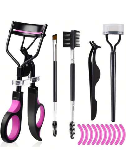 15pcs Eyelash Curler Set, Includes Eyelash Curler, Eyelash Separator, Eyelash Brush, Eyelash Extension Tweezers, Angled Brow Brush And Comb, 10pcs Eyelash Curler Replacement Pads, Portable Eyelash Tools, Suitable For Women's Daily Use, Travel, And Salon