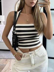 GAOVOT Women's Casual Vintage Sexy Striped Camisole, Suitable For Street And Commute In Summer Black - Black - View 8