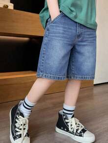 Quần short denim bạc màu dáng thường ngày cho bé trai tuổi teen, mùa hè. - Rửa trung bình - Xem 2