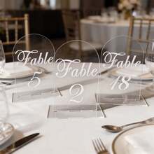 10pcs Transparent/White/Black Acrylic Curved Table Number Holders With Stands, Elegant Minimalist Decor For Wedding Receptions, Engagement Parties, Birthdays And Formal Events - Seat Card B - View 4
