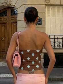 Sexy Polka Dot Fitted Hollow Out Lace-Up Camisole Summer - Blue-brown - View 6