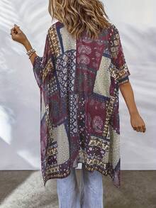 Áo kimono dài tay lửng kiểu boho nữ, chất liệu chiffon, hoàn hảo cho kỳ nghỉ, đi chơi biển. - Màu tím - Xem 3
