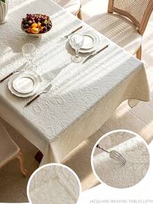One Pearlescent Beige Paisley Patterned Tablecloth, A High-End, Elegant Tablecloth With A Regal Style. Suitable For Living Rooms, Dining Rooms, Parties, Weddings, Home Decor, Room Decorations, Table Decorations, And Holiday Gifts. Available In Multiple Sizes, Suitable For All Seasons. - Beige - View 3