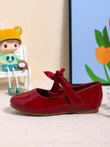 1 Pair Minimalist Fashion British Style Bow Solid Color Elegant Flat Shoes For Girls, Suitable For Daily Wear, Spring/Summer - Red - View 3