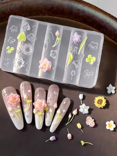 1个向日葵、莲花、鸢尾花灯模，3D雕刻硅胶美甲装饰模具