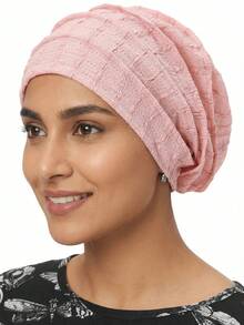 1pc Spring/Summer New Beaded Striped Pleated Headscarf Hat, Breathable & Comfortable Headwrap Cap, Minimalist Daily Wear - 白色 - 查看 5