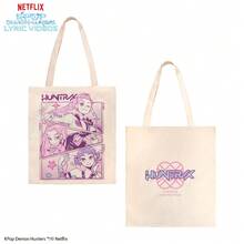 1 chiếc túi tote vải canvas in hình nhân vật HUNTRX trong series KPop Demon Hunters của Netflix, kiểu dáng thường ngày, màu pastel. - Nhiều màu - Xem 1