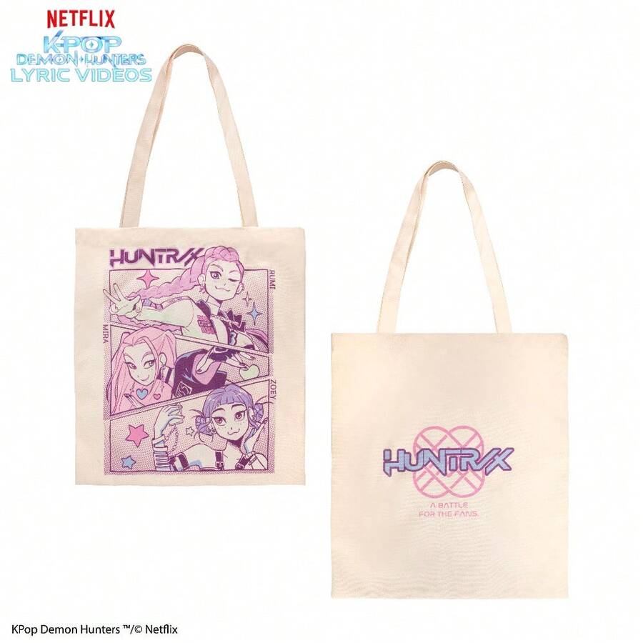 1 chiếc túi tote vải canvas in hình nhân vật HUNTRX trong series KPop Demon Hunters của Netflix, kiểu dáng thường ngày, màu pastel. - Nhiều màu - Xem 1